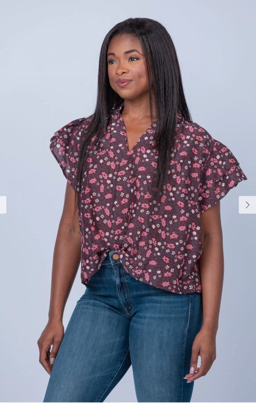TROVOTA Birds of Paradis NWT Clover Silk Blen Blouse in Plum Blossom // XS